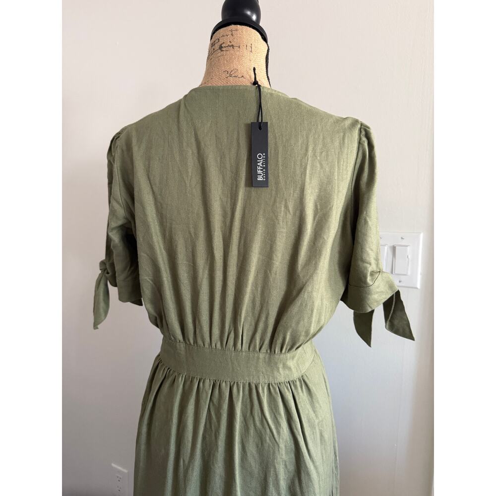 Buffalo by David Bitton Mariposa V Neck Button Front Dress Oil Green Size M NWT - Picture 7 of 8